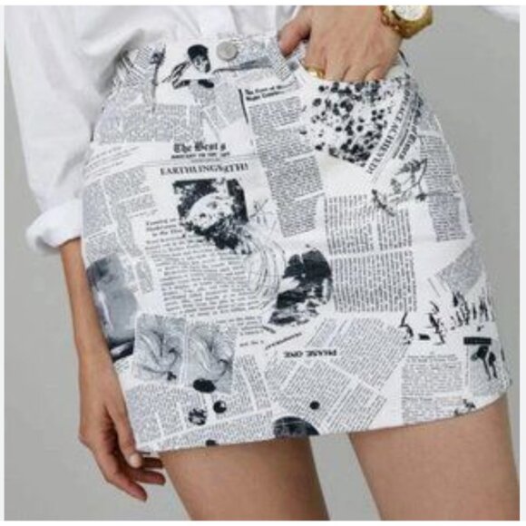 Reformation Newspaper News Printed Skirt demin - Picture 1 of 4